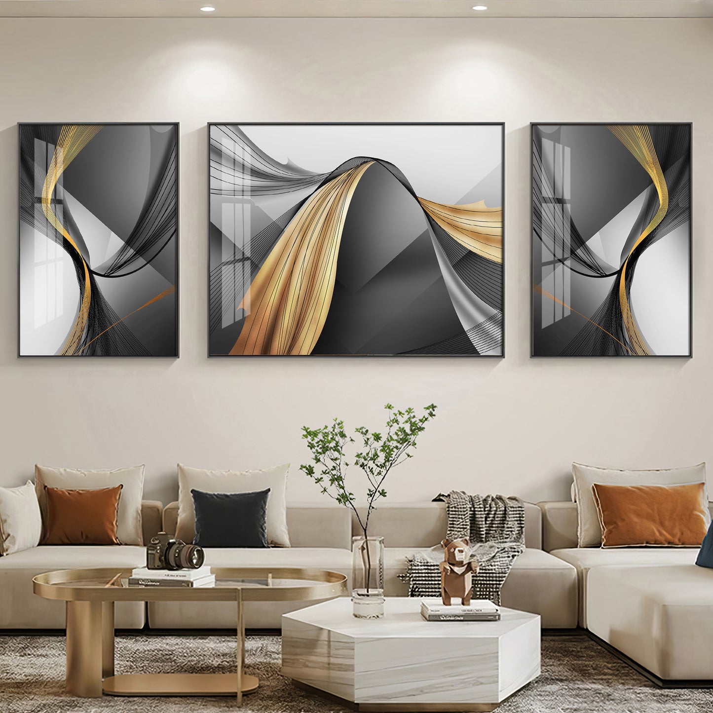 Reflective Art Glass Finish Wall Art (Set Of 3)