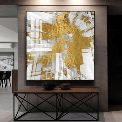 Symphony in Gold and White Glass Finish Square Wall Art