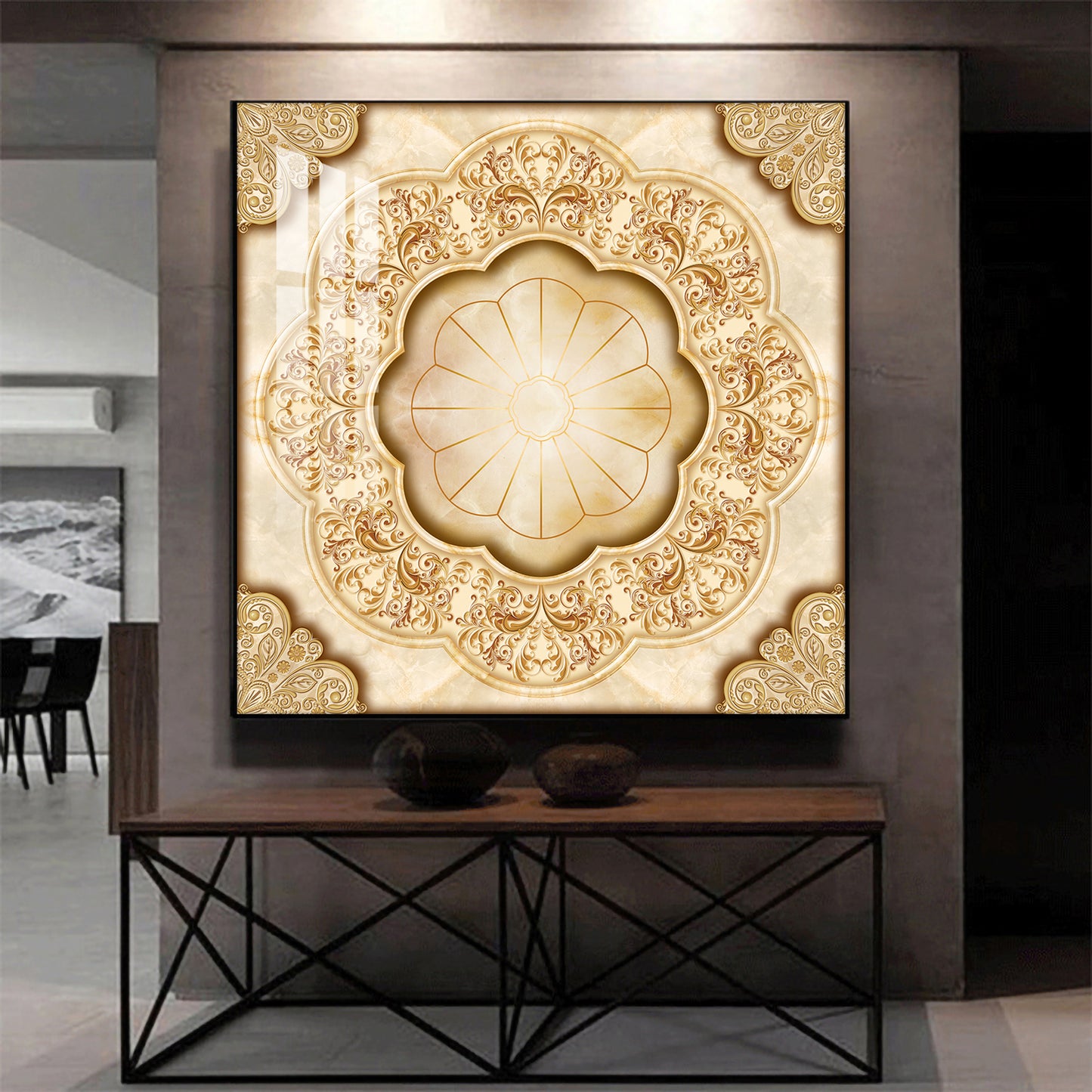 Ornate Masterpiece Glass Finish Square Wall Art