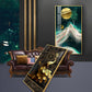 Golden Veil Peacock Glass Finish Vertical Wall Art