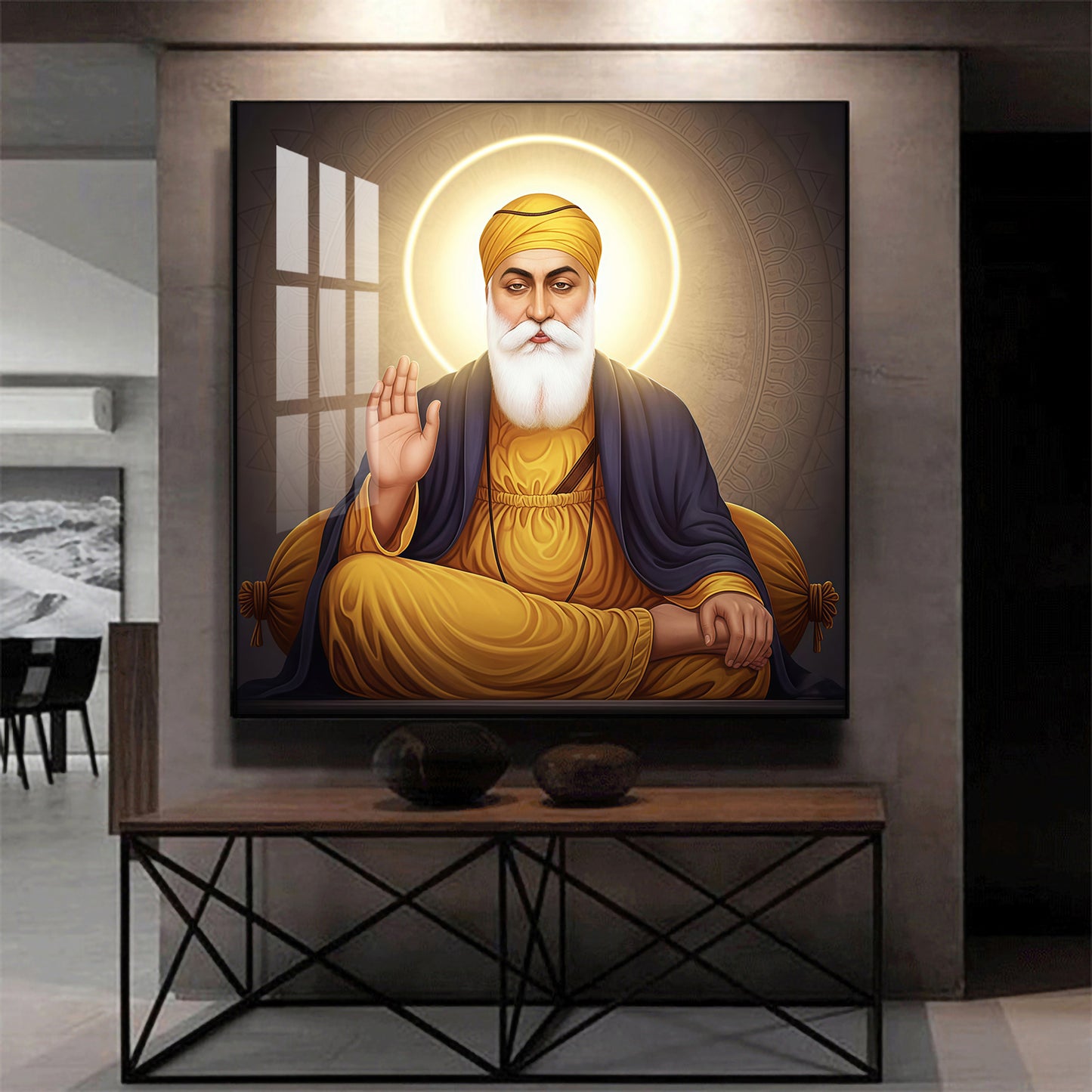 Shri Guru Nanak Dev Ji Glass Finish Square Wall Art