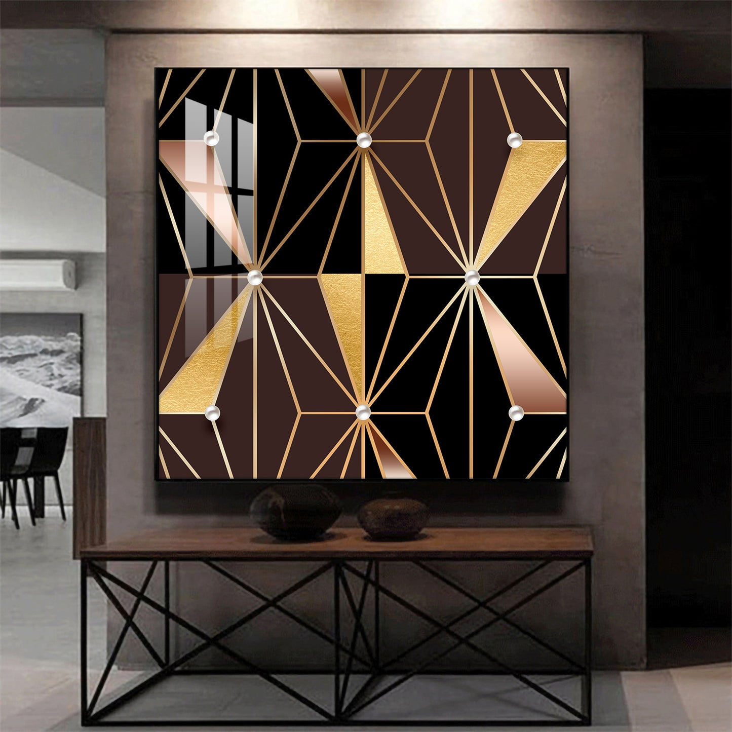 Geometric Glamour Glass Finish Square Wall Art