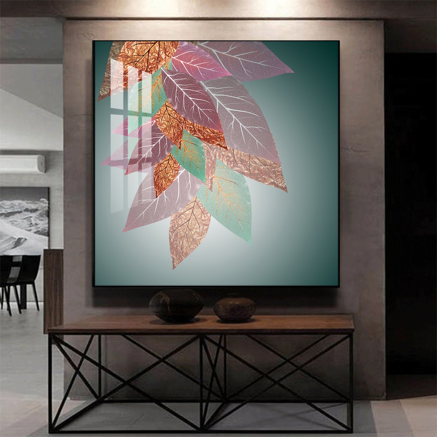 Leaf Abstraction Glass Finish Square Wall Art