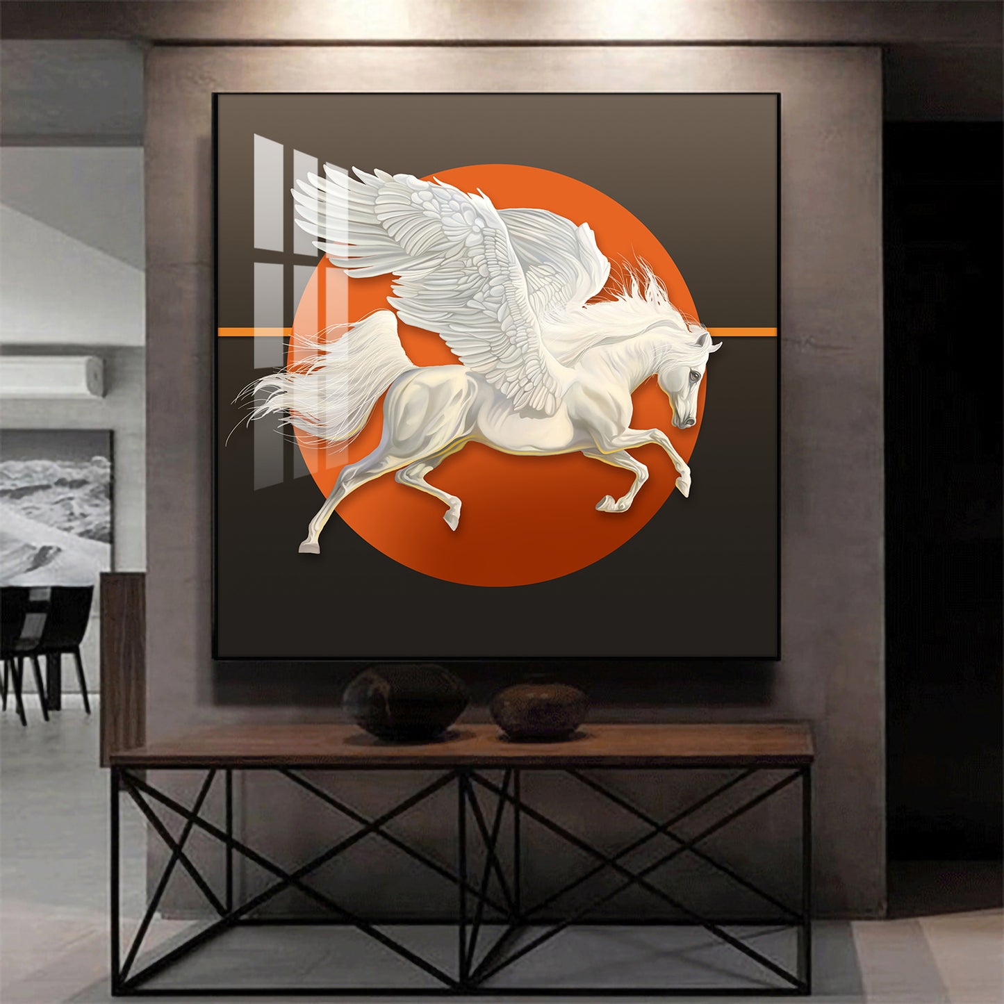 Aurora Pegasus Glass Finish Square Wall Art