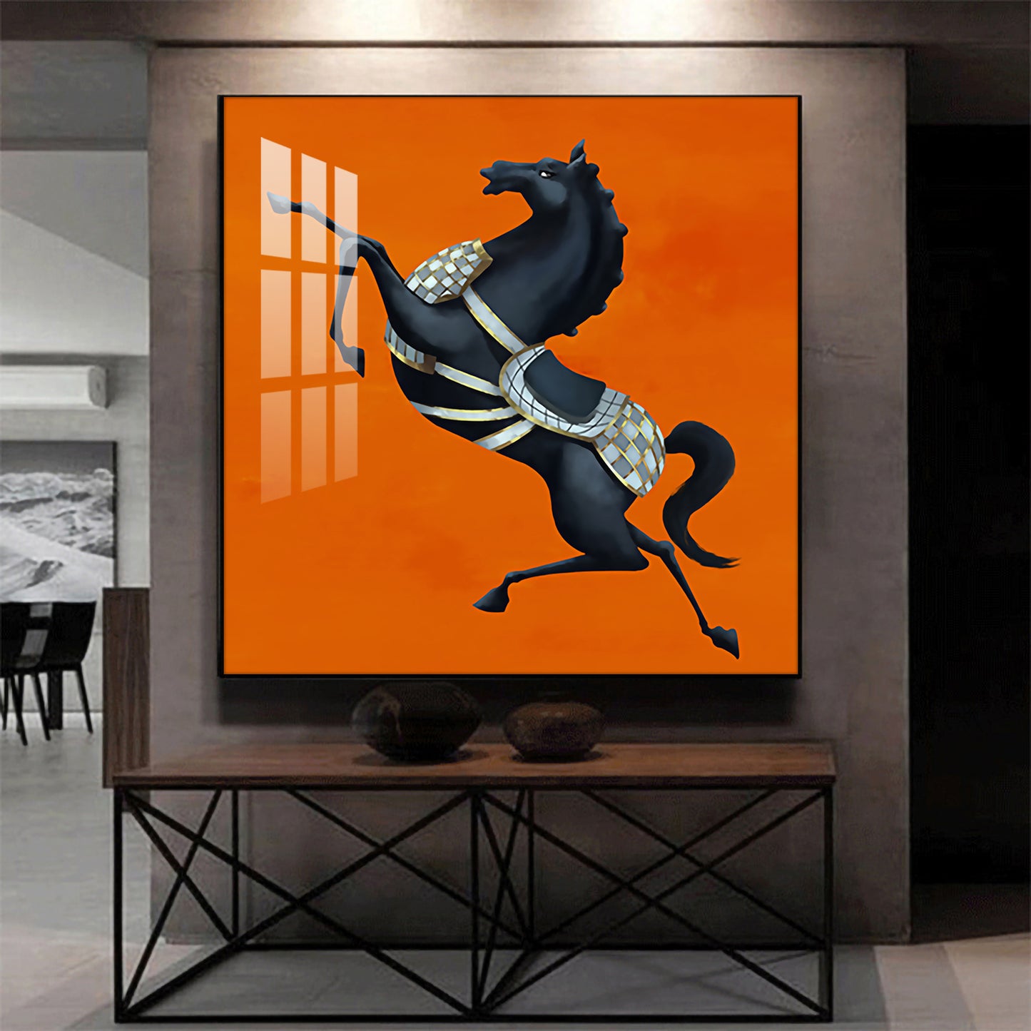 Jumping Horse Glass Finish Square Wall Art