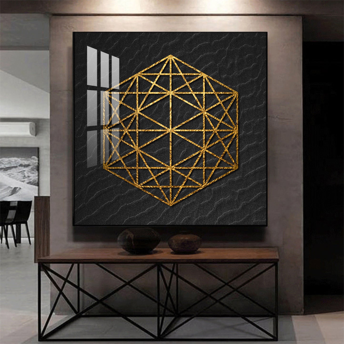 Geometric Elegance Glass Finish Square Wall Art