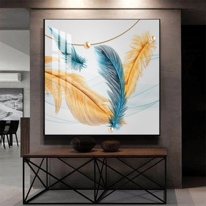 Radiant Blue and Yellow Plume Glass Finish Square Wall Art