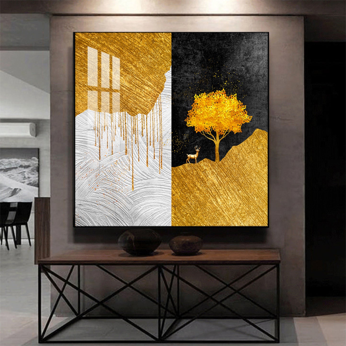 Tree of Gold Glass Finish Square Wall Art