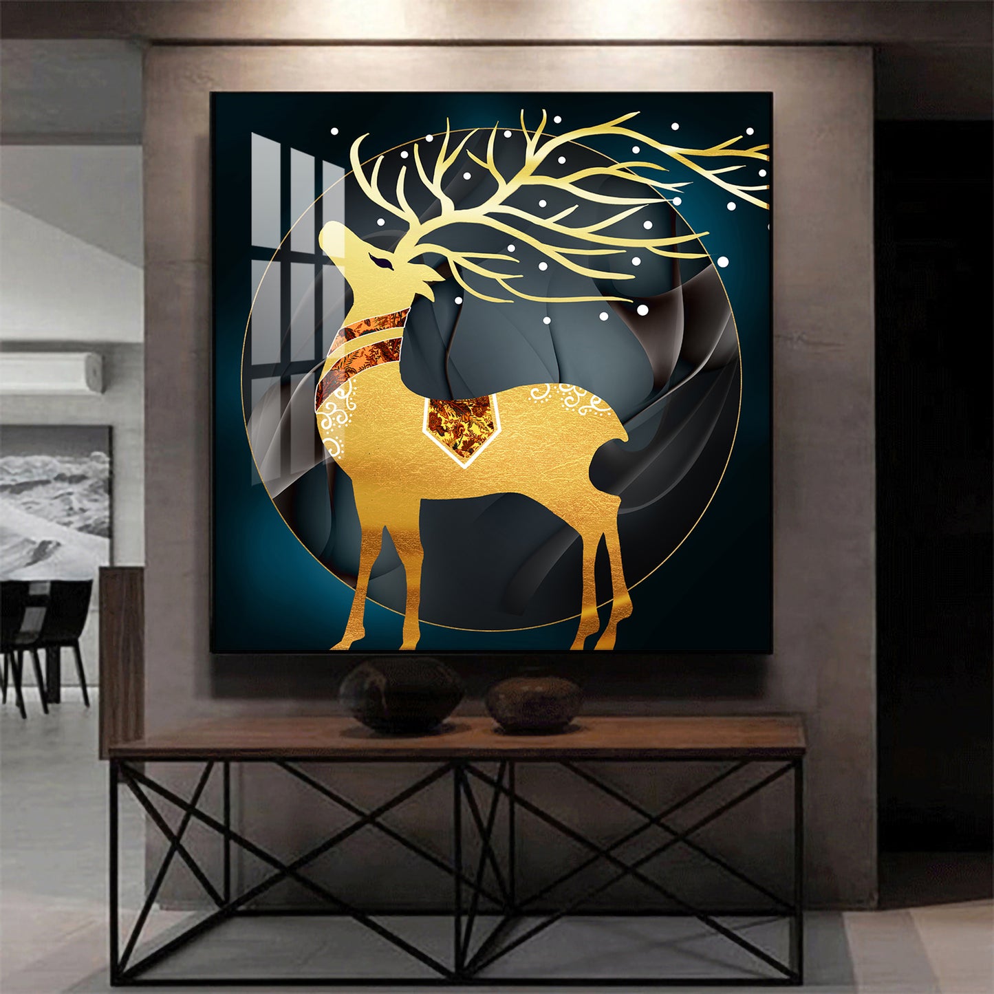 Ethereal Antlers Glass Finish Square Wall Art