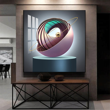 Aureate Ringed Sphere Glass Finish Square Wall Art