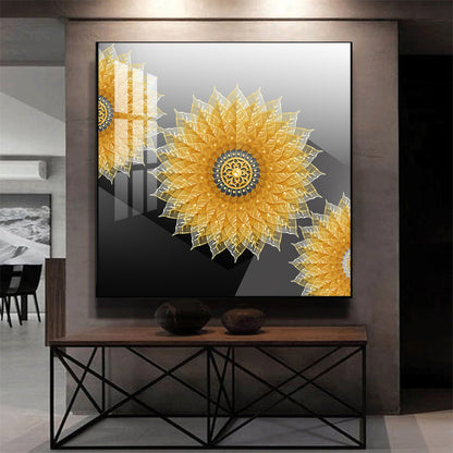 Golden Bloom Glass Finish Square Wall Art