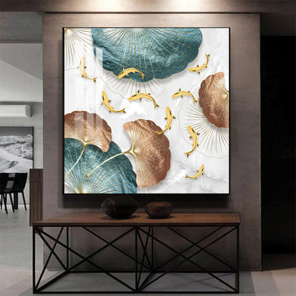 Opulent Blue Gold Flora Glass Finish Square Wall Art