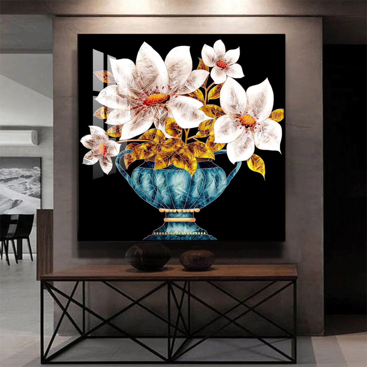 Vase of Vibrance Glass Finish Square Wall Art