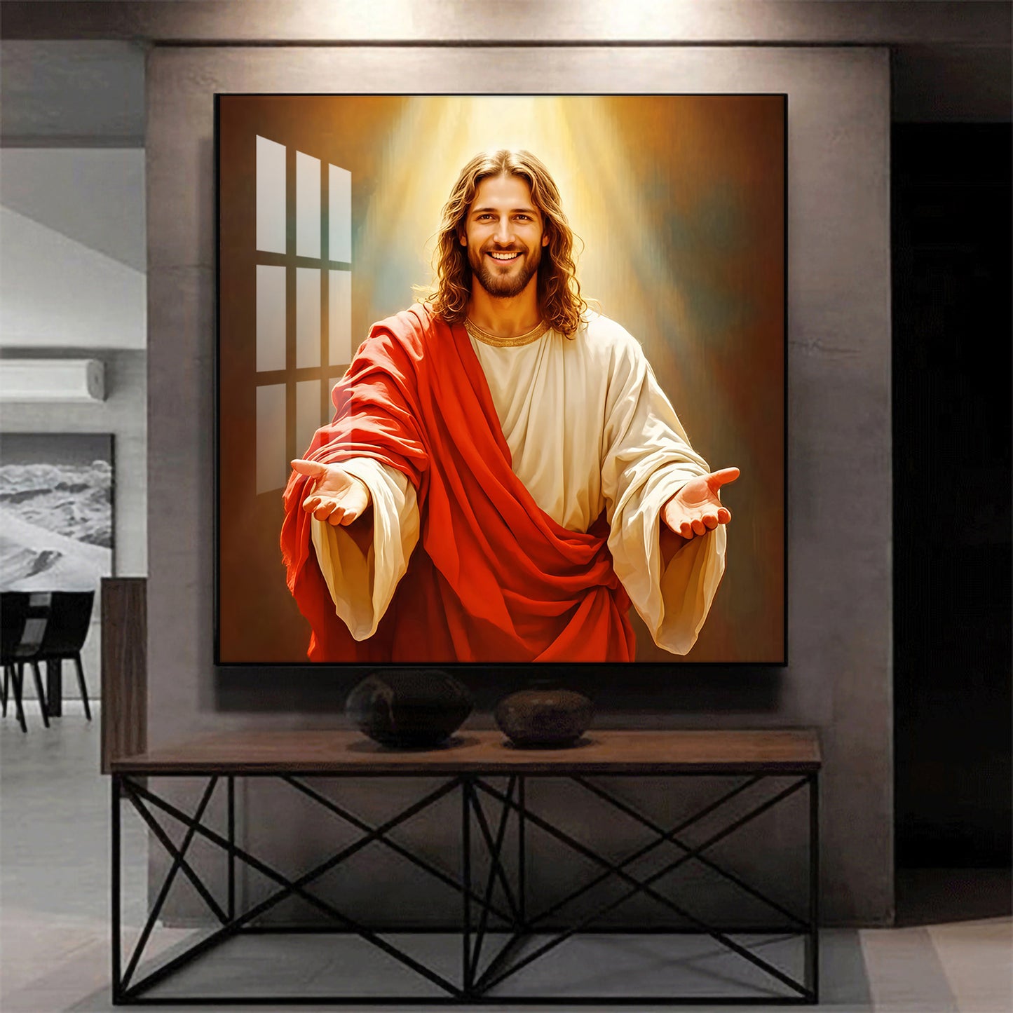God jesus Glass Finish Square Wall Art