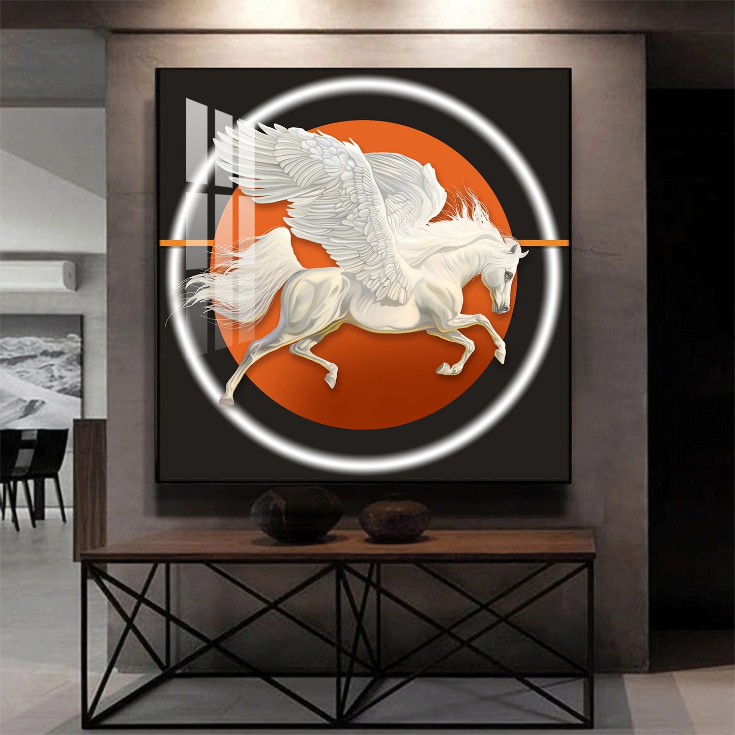 Ethereal Pegasus Glass Finish Square Wall Art