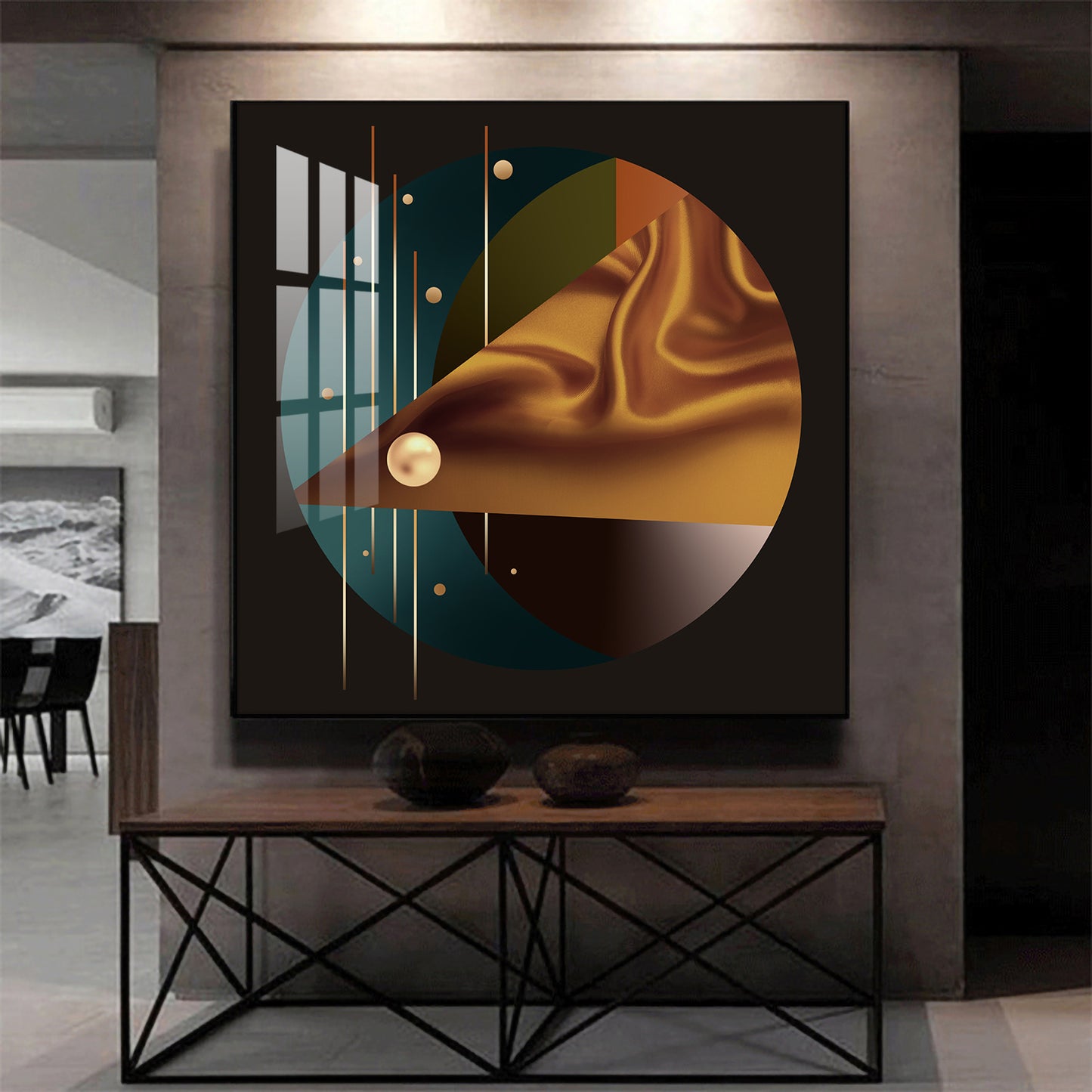 Golden Noir Glass Finish Square Wall Art