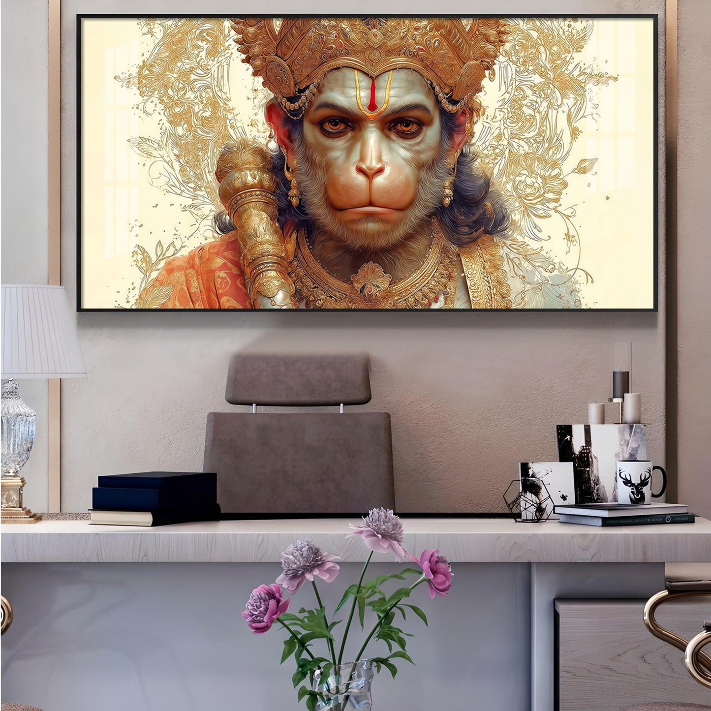 Shri Ram Bhakt Balaji Glass Finish Horizontal Wall Art