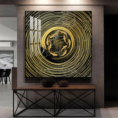 Noir & Gold Fish Glass Finish Square Wall Art