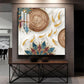 Ivory and Gold Fish Harmony Glass Finish Square Wall Art