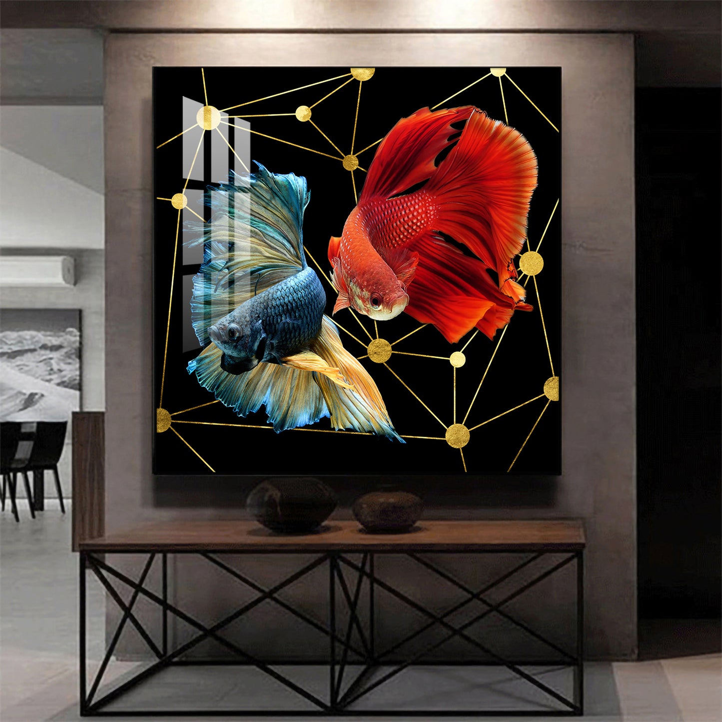 Abstract Betta Fish Glass Finish Square Wall Art