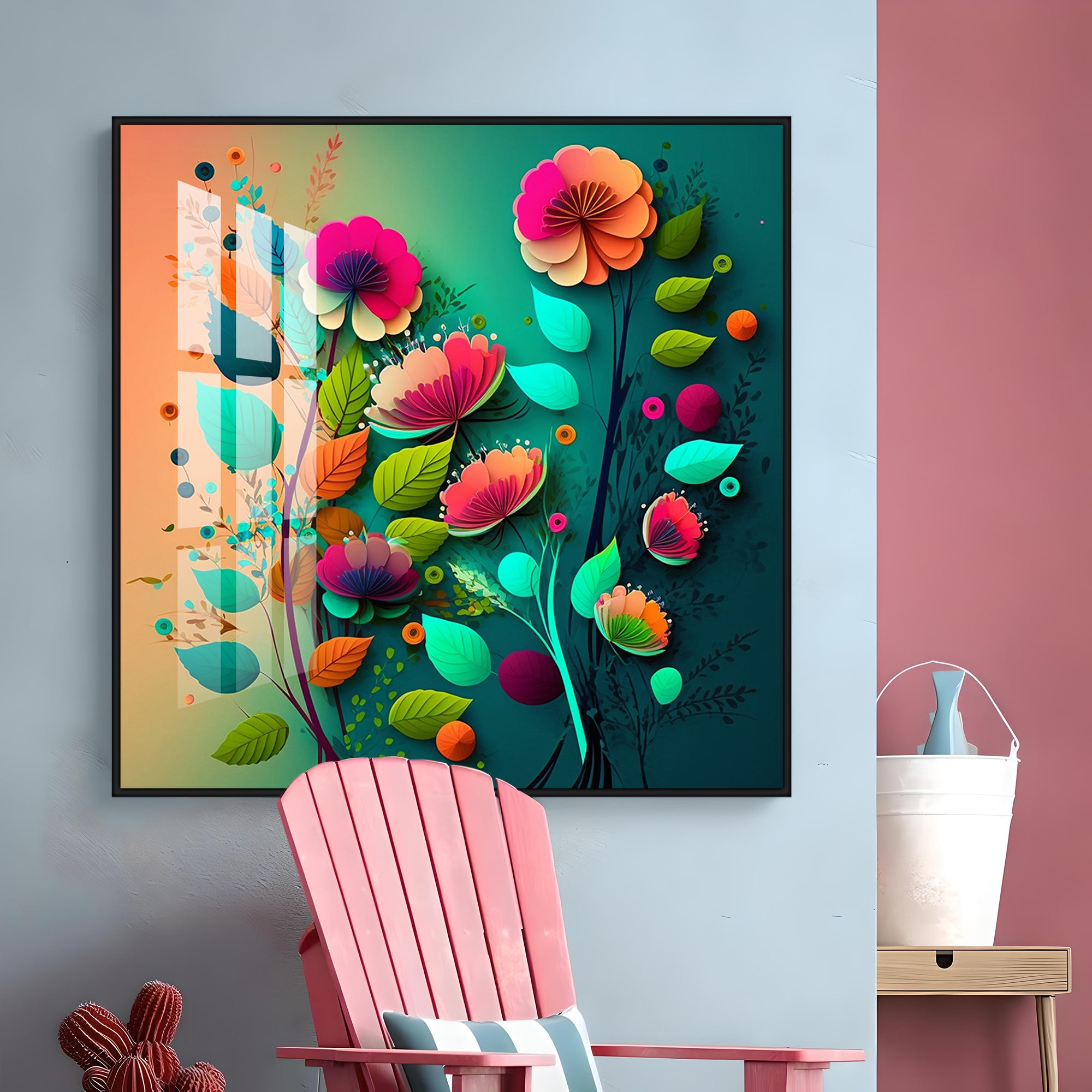 Colorful Bloom Serenity Glass Finish Square Wall Art