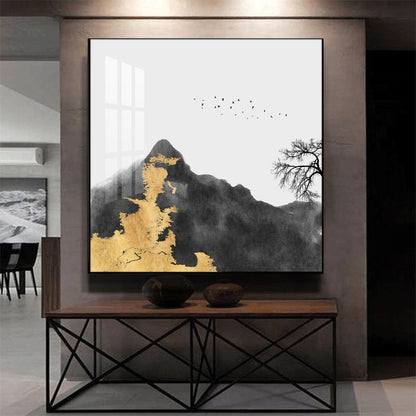 Golden Abyss Glass Finish Square Wall Art