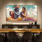 Radhe Krishna Loving Glass Finish Horizontal Wall Art