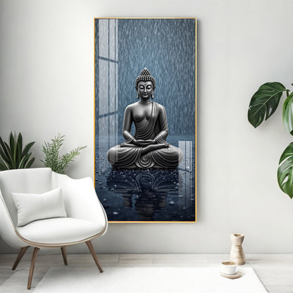 Sacred Buddha Meditation Glass Finish Vertical Wall Art