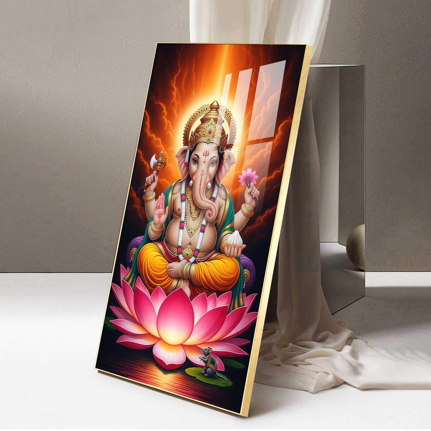 Lord Ganpati Ji Glass Finish Vertical Wall Art