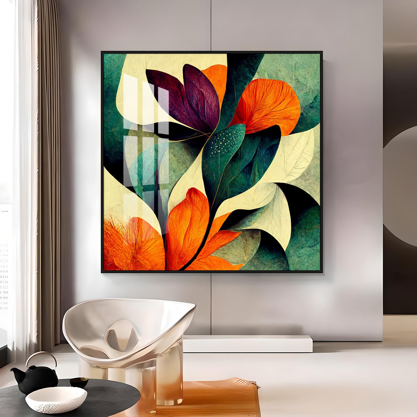 Abstract Bliss Flower Glass Finish Square Wall Art