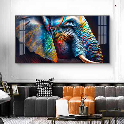 Vibrant Elephant Glass Finish Horizontal Wall Art