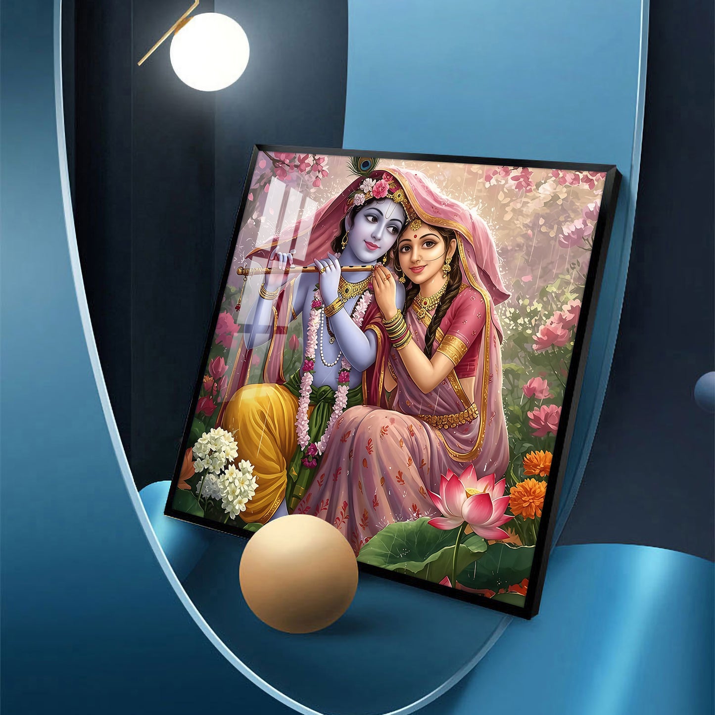 Shri Radha Krishna Glass Finish Square Wall Art