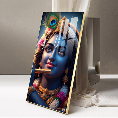 Krishna Flute Glass Finish Vertical Wall Art