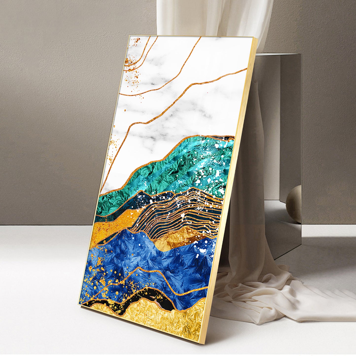 Celestial Marble Fusion Glass Finish Vertical Wall Art