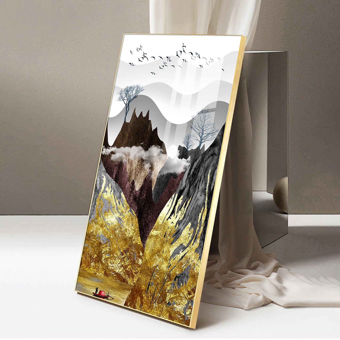 Gilded Mountain Essence Glass Finish Vertical Wall Art