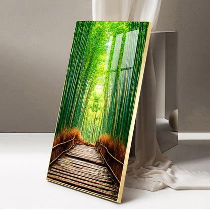 Harmony in Bamboo Trails Glass Finish Vertical Wall Art