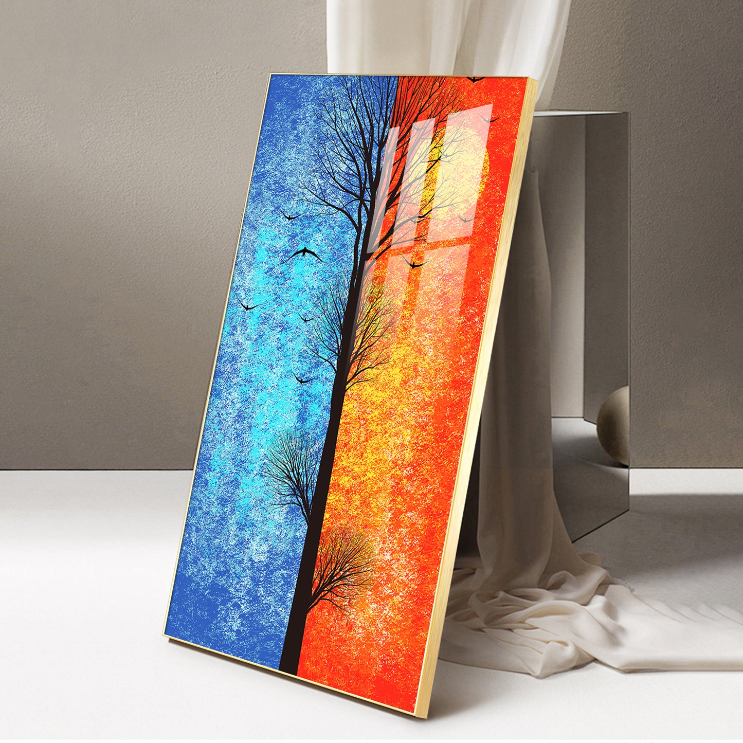 Tranquil Heights Glass Finish Vertical Wall Art