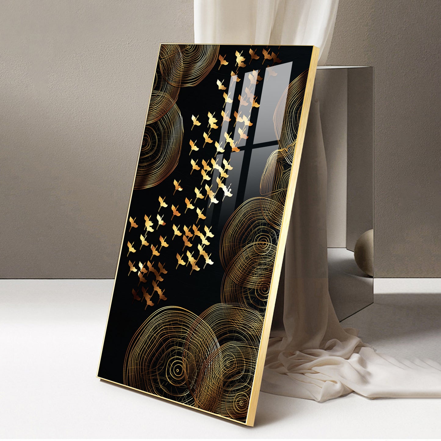 Luminescent Flight Glass Finish Vertical Wall Art