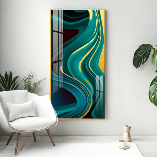 Green Abstract Art Glass Finish Vertical Wall Art