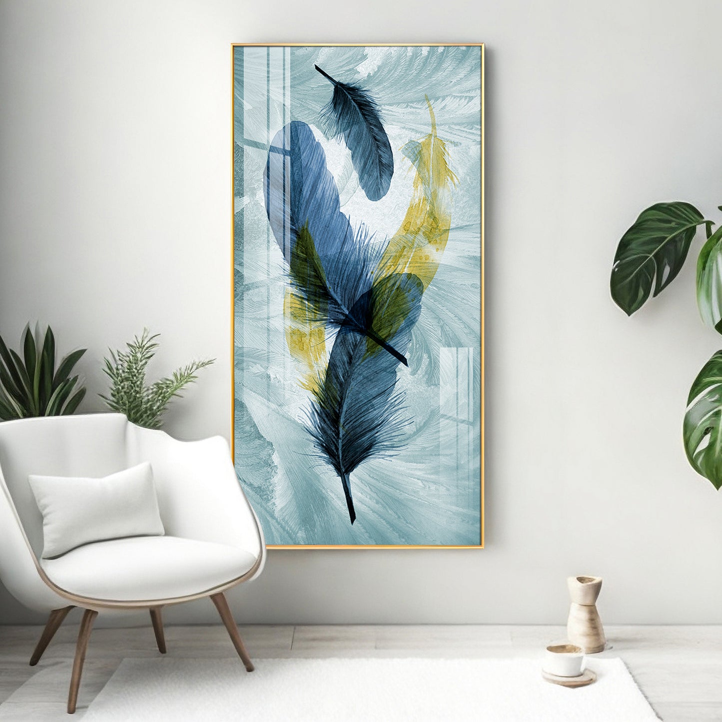 Celestial Plume Glass Finish Vertical Wall Art