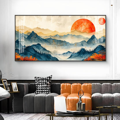 Sunrise In Mountains Glass Finish Horizontal Wall Art