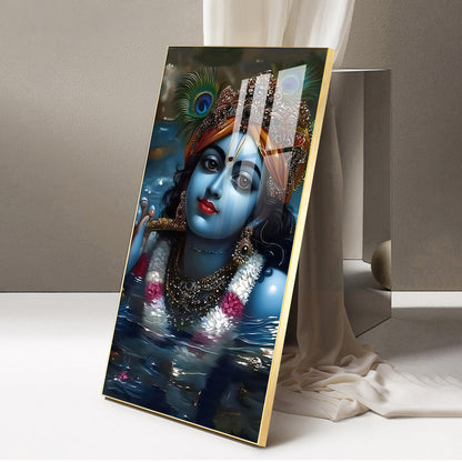 Shri Banke Bihari Glass Finish Vertical Wall Art