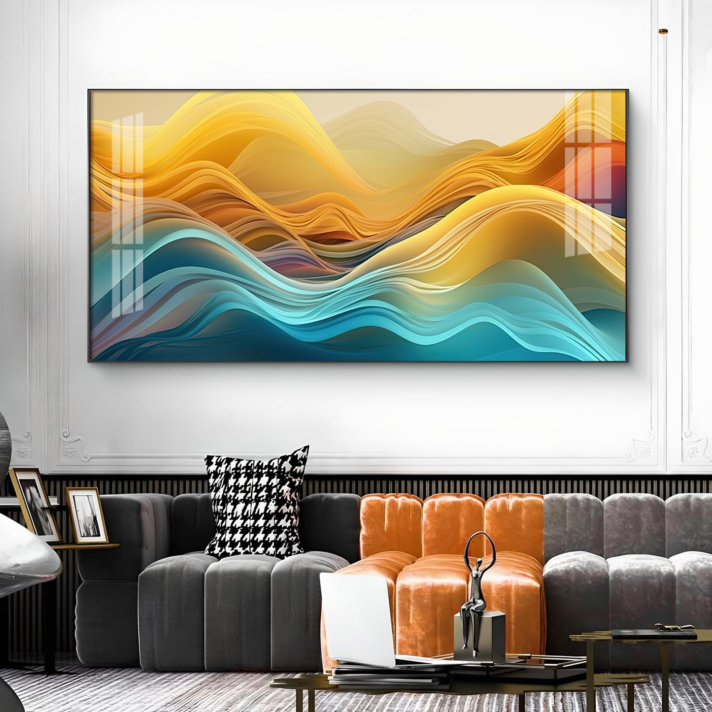 Waves Elegance Glass Finish Horizontal Wall Art