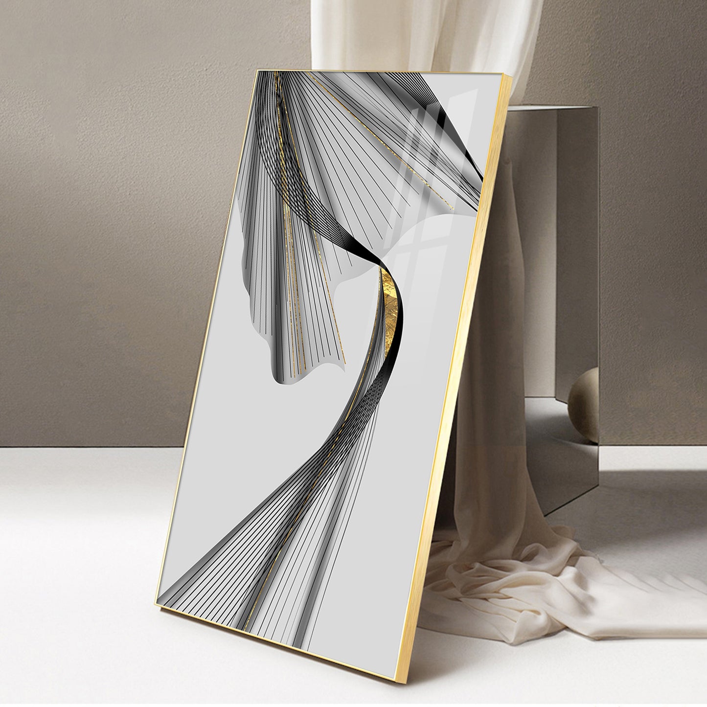 Black & Gold Stratum Glass Finish Vertical Wall Art