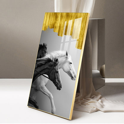 Running Stallions Glass Finish Vertical Wall Art