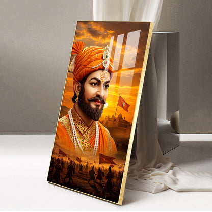 Shivaji Maharaj Glass Finish Vertical Wall Art