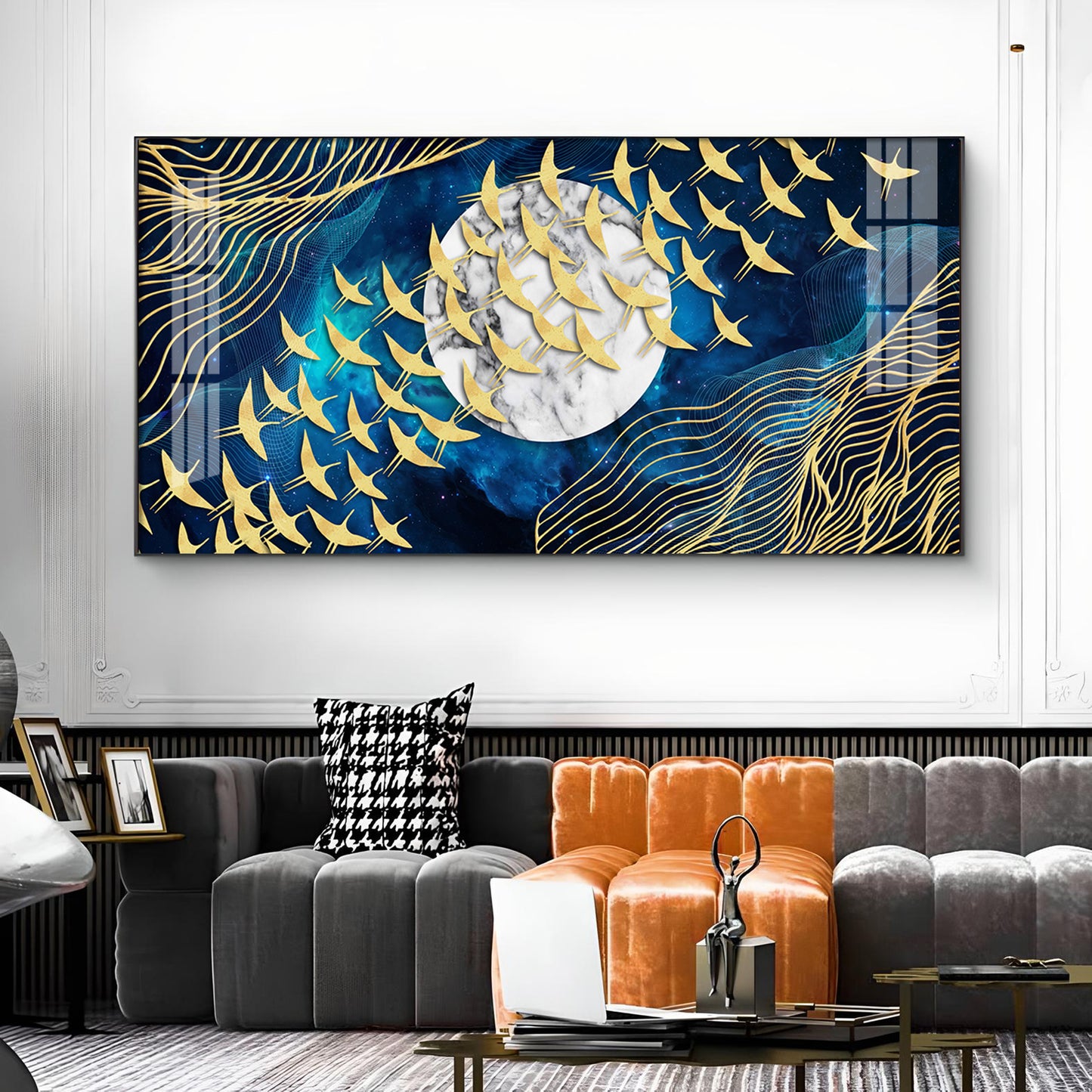 Gilded Skyward Flock Glass Finish Horizontal Wall Art