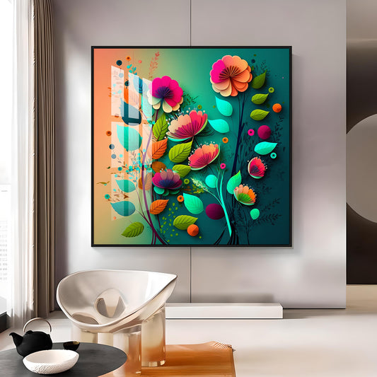 Colorful Bloom Serenity Glass Finish Square Wall Art