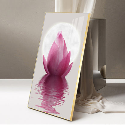 Lunar Lotus Glass Finish Vertical Wall Art