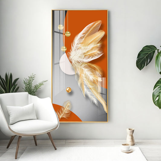 Whimsical Feather Glass Finish Vertical Wall Art